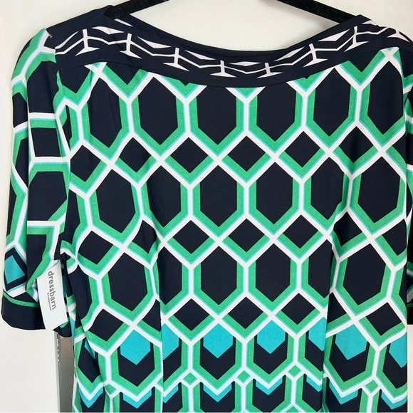 NWT Signature Camryn Dress Geometric Turquoise Navy Green Sheath Petite Size 14P - Picture 8 of 16